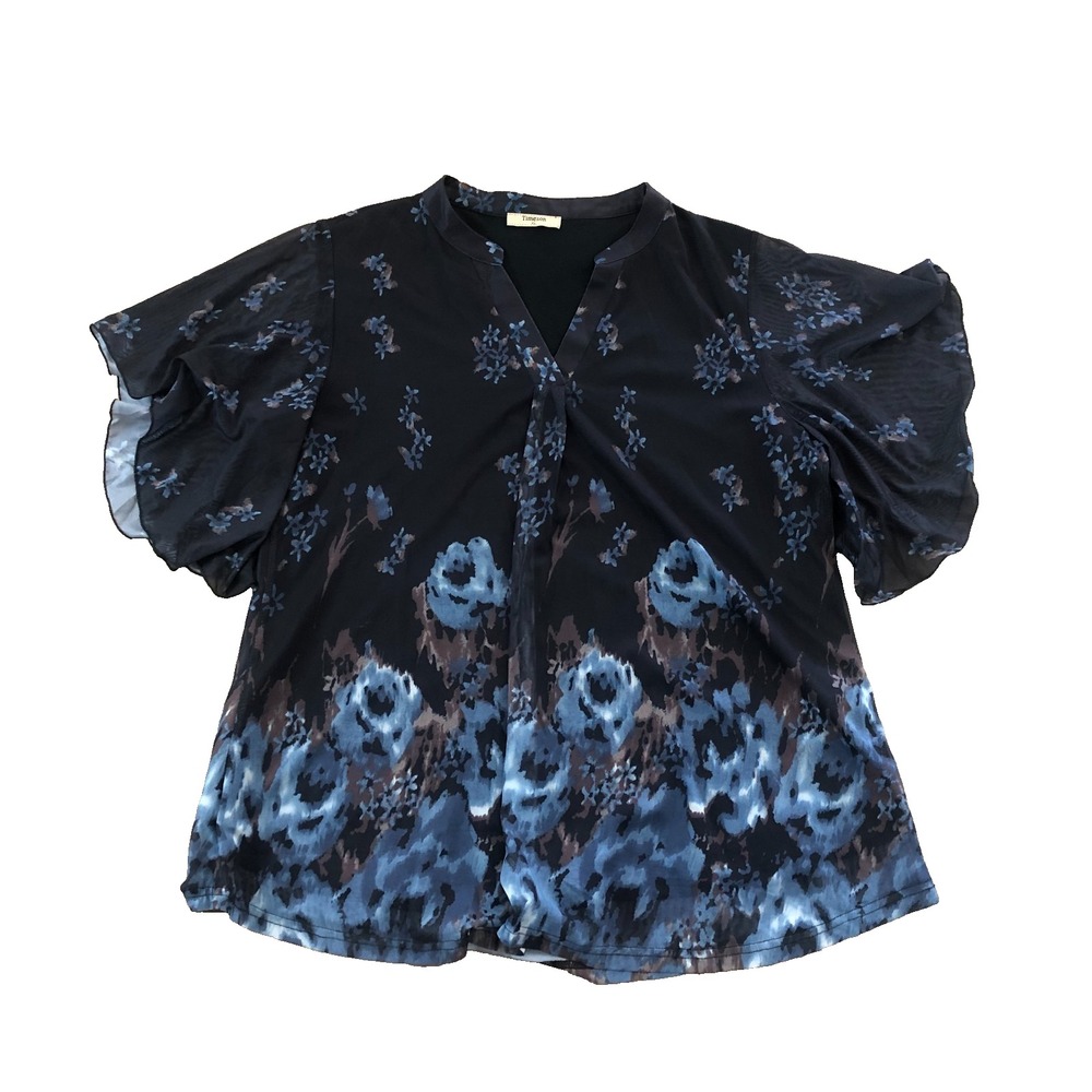 Timeson Womens‎ Floral  3/4 Sleeve Lined Pullover Blouse Boho Chic Romantic XL